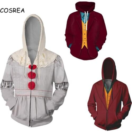 Movie Joker Hoodie Men Clown The Joker 3D Printing Pennywise Hoodie Male Casual Tracksuits Pullover Mask Cosplay Costume