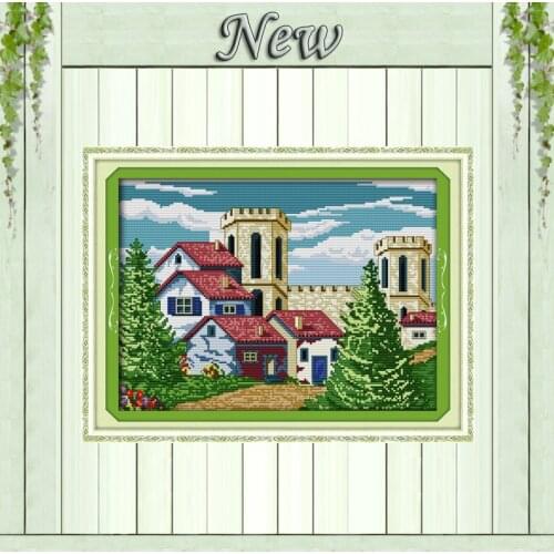Little castle town country Europe Scenery,Counted print on canvas DMC 14CT 11CT DIY Cross Stitch Needlework kits Embroidery Sets