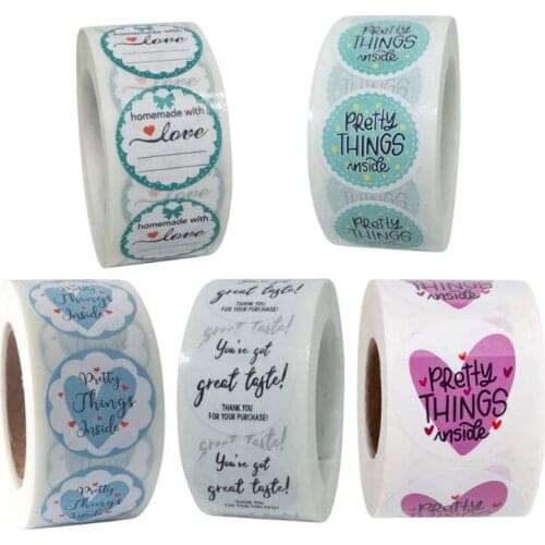 500pcs Homemade with Love Stickers Round Seal Label for Small Shop Stationery K1KC