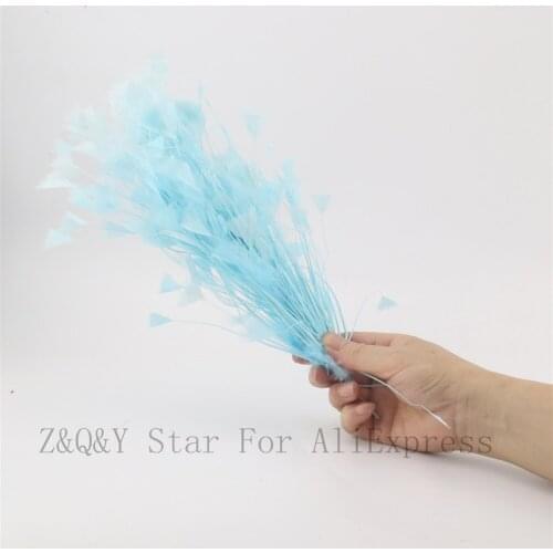 Natural turkey tearing flat wool dyeing sky blue made into 30-35CM wire flower DIY craft performance costume feather