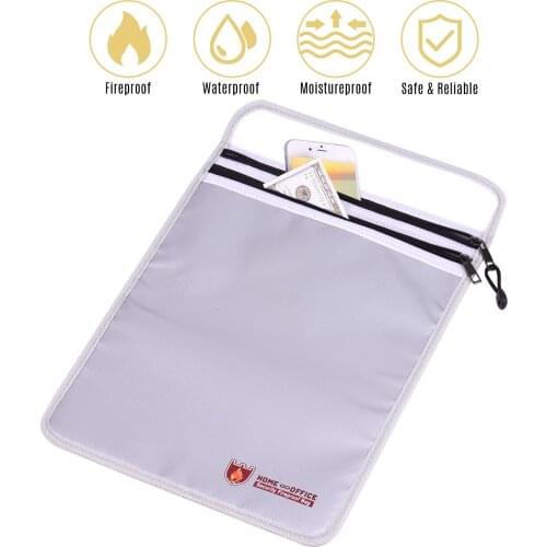 Double Zipper Fireproof Document Bag Pouch Organizer Silicone Coated Fire Water Resistant Safe Storage for Cash Documents