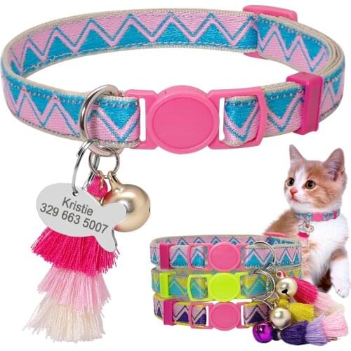 Personalized Cat Collar Custom Safety Kitten Puppy Collars with Bell Cute Pet Cats Necklace Accessories collares para gatos