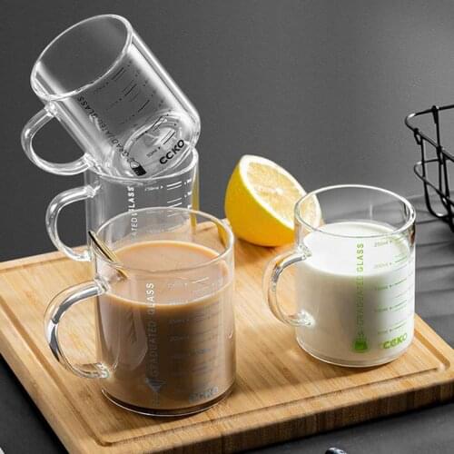 Transparent Glass Cup With Graduated Breakfast Cup Microwave Use Milk Mug Household Water Juice Mugs Kitchen Drinkware