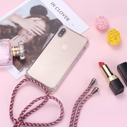 Strap Cord Chain Phone Tape Necklace Lanyard Mobile Phone Case for iPhone 7Plus 8Plus Carry Cover Case to Hang On Apple 12 12pro
