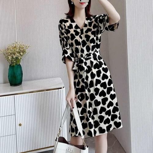 Spring Summer Korean Women Party Dress Chic Unif Sexy Short Print Dress Boho V-Neck Regular Geometric Dresses for Women