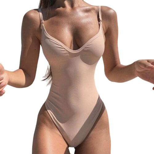 Solid Color Sexy Women Bandage One Piece Swimming Wear Beach Wear Solid Color Ladies High Waist Strappy Sexy Bikini