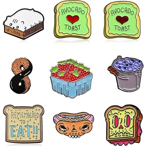 Toast Sandwich Hot dog Enamel Brooch 8 word squid Blueberry strawberry fruit Lapel Pin Fashion cute backpack Shirt Custom Badge