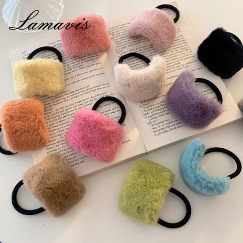 Candy Color Imitation Rabbit Fur Hair Rope Ins Cute All-Match Curved Hair Circle Plush Hair Rope Fashion Hair Accessories