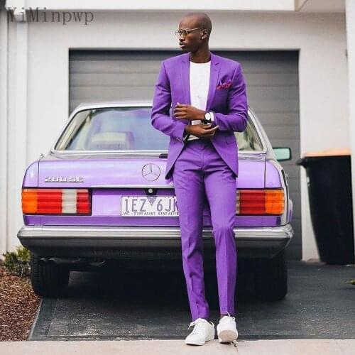 YiMinpwp Purple Suits for Men Notched Lapel Single Breasted Prom Suit 2 Piece Blazer Jacket Pant Suit Coat+Trousers