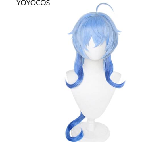YOYOCOS Genshin Impact Ganyu Cosplay Wig Sexy Blue Long Hair Synthetic Wig Anime Game Halloween Holiday Set Party New 2021
