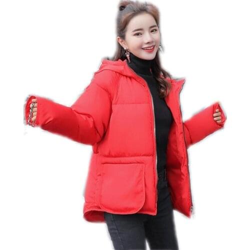 2019Korean Style Winter Women Short Parkas Female Down Cotton Jacket Women Loose Padded Hooded Long Sleeve Winter Coat MujerQ652