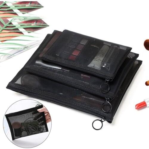 2021 Women Cosmetic Bag Black Mesh With Zipper Travel Casual Make Up Case Organizer Makeup Storage Toiletry Beauty Wash Kit Bags