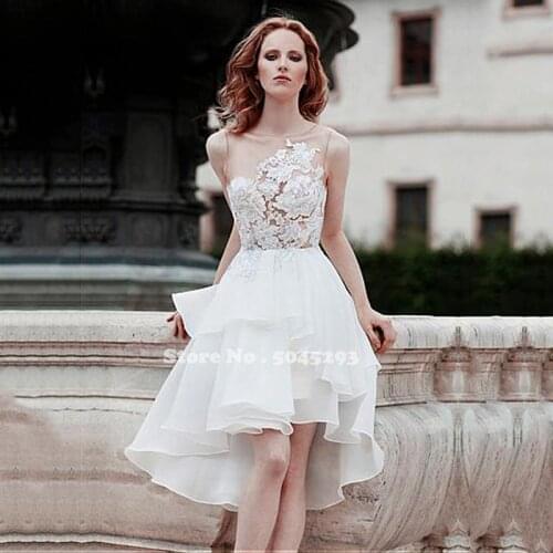 Boho Short Wedding Dress 2021 Lace Appliques Hi-Lo Mini Beach Bride Gowns Custom Made Vestido De Novia Robe Mariage Online Shop