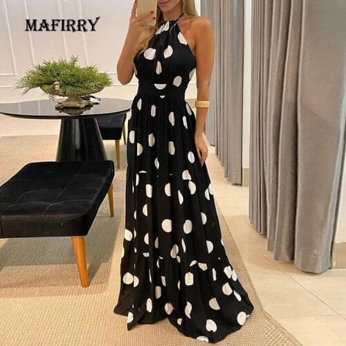 Sexy Bohemian Dot Design Women Slim Fit Dress Summer Hollow Out Sleeveless Plus Size Dress Lady Floor-Length Party Dress Vestido