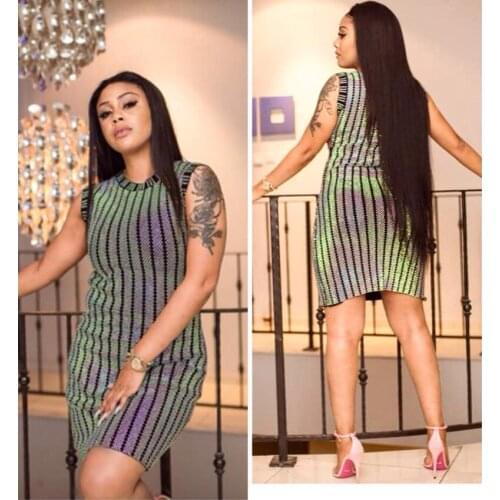 Newest HIGH QUALITY 2021 Baroque Fashion Designer Runway Dress Womens Knitting Bling Diamonds Beaded Sleeveless Tank Dress