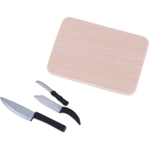 1:12 Miniature Kitchen Breakfast Scene Bread Egg Flour Cake Knife Chopping Block Set Dollhouse Kitchenware Accessories