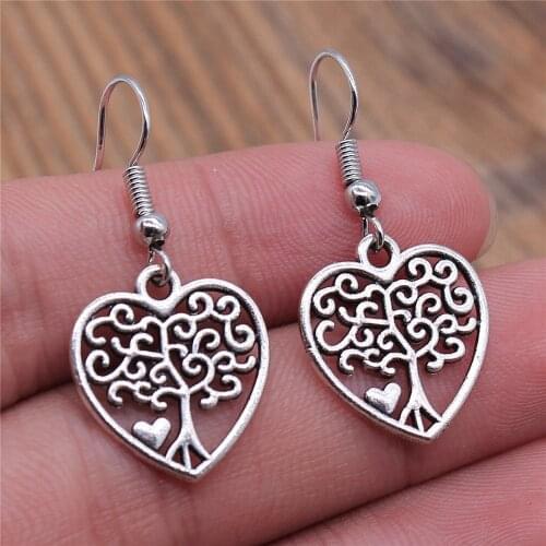1 Pair Silver Plated Drop Earrings Women Hollow Out Tree Of Life Pattern Round Earring Moda Mujer Jewelry Fashion Pendientes