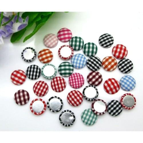100Pcs 12mm Mixed Grid Fabric Covered Buttons Cabochon Scrapbooking Sewing Diy Accessories Cloth Fabric Flatback Button