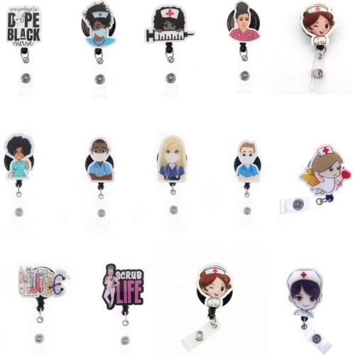 20pcs/Lot Acrylic Carton Nurse ID Retractable Badge Reel