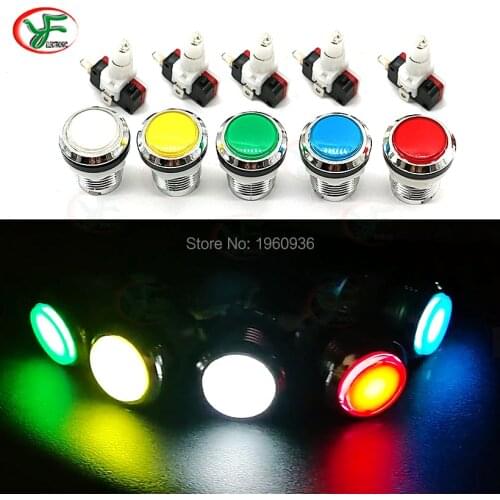 32mm Chrome-plated silver push button 12V led blub illuminated arcade button Chrome push button for arcade joystick diy parts