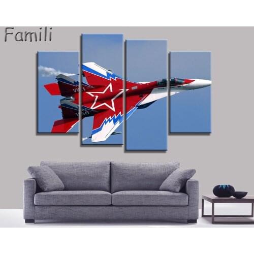 4Pcs/set Modern Printed Fighter Canvas Painting Combat Aircraft Wall Picture Art For Living Room Unframed