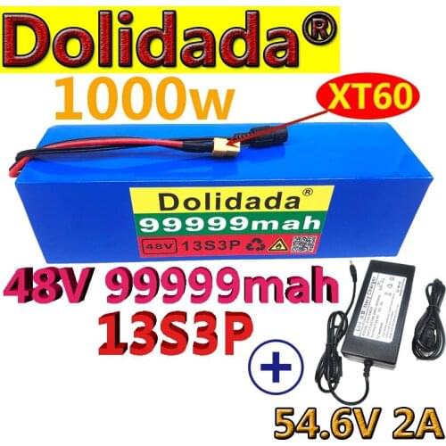 48V99.999Ah 1000w 13S3P XT60 48V Lithium ion Battery Pack 99999mah For 54.6v E-bike Electric bicycle Scooter with BMS+charger