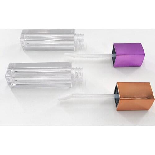 Acrylic Cuboid Lip Gloss Tube Plastic Lip Gloss Container Cosmetic Lipgloss Empty Tube Packaging With Stopper