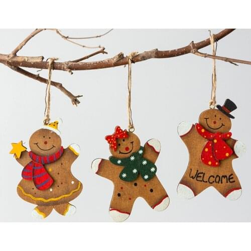 American retro Christmas wooden small pendant cute wooden gingerbread man pendant Christmas decorations