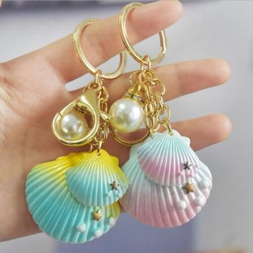 WANGLUFEI Gold Pearl Shell Starfish Keychain For Bag Car Phone Marine Life Key Chain Keyring Charms Jewelry Accessories Gifts