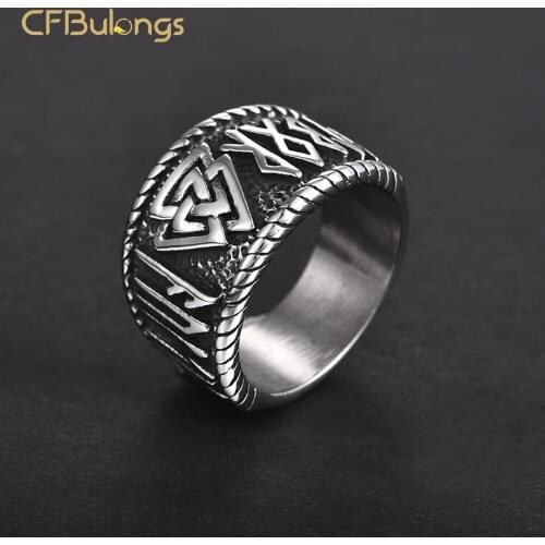 Silver Color Ring Nordic Viking Rune 316L Stainless Steel Biker Ring For Man Women Futhark Rune Odin Symbol Fashion Male Jewelry