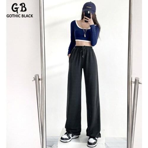 Gothblack Pants Solid Letter Print Casual Loose Straight Fashion Streetwear Bottom Sweatpants Back To Basics Slim Women Clothes