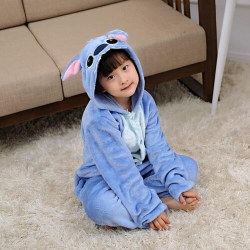 Stitch Dinosaur Kigurumi Kids Anime Animal Pajamas For Children Onesie Kids Winter Sleepwear Overalls Boys Girls Cosplay Costume