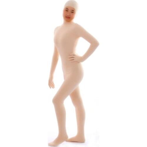 Kid Adult Nude/Flesh Open face full body Unisex Spandex Bright 2nd Skin Zentai Costumes Bodysuit Unitard leotard
