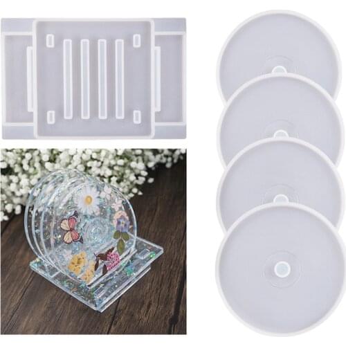 DIY Crystal Epoxy Resin Mold Luminous CD Coaster Cover Box Resin Mould Set Tea Coaster Disc Silicone Mold Mkaing Home Decor