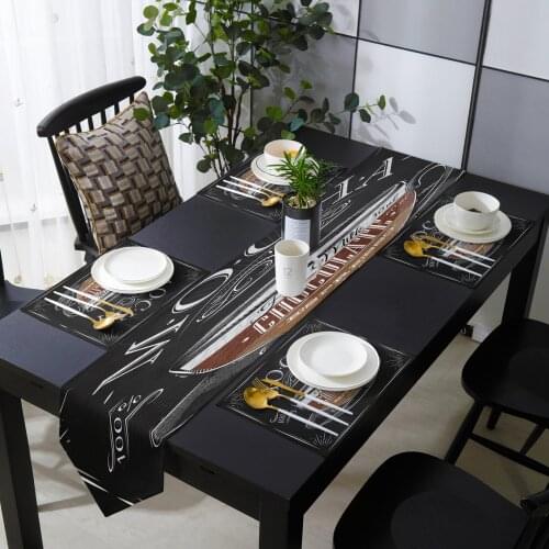 Coffee Poster Coffee Cup Black Table Runner Table Mats Cover For Home Wedding Banquet Festival Party Catering Hotel Decoration