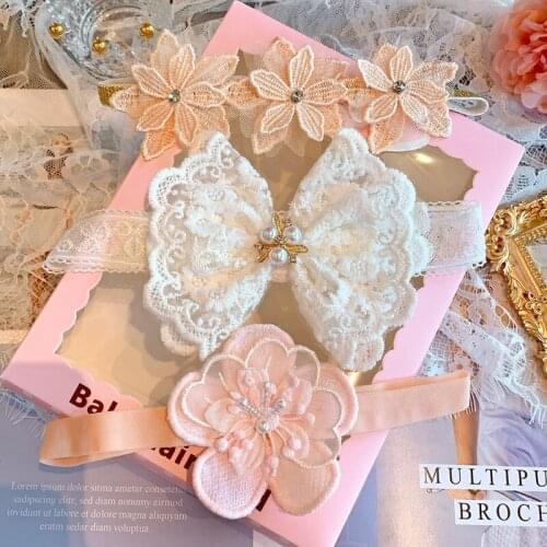3Pcs Lace Bows Headbands Baby Flower Headband For Girls Thin Nylon Hairbands Soft Children Infant Korean Style Bandage Princess