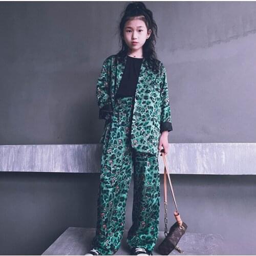 Girls Suit 2021 New Kids Autumn Clothes Suit Children Set Mommy and Daughter Baby Clothing Green Leopard Mulberry Silk