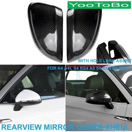 LHD RHD Real Carbon Fiber Rearview Rear Side Mirror Cover Cap Shell Trim With Lane Assist For Audi A4 A4L S4 RS4 A5 S5 RS5 17-21
