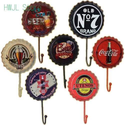 1pc Retro Style Beer Cap Hook Iron Hanging Hooks Metal Tin Sign Bar Pub Club Living Room Wall Mounted Decorative Ornament