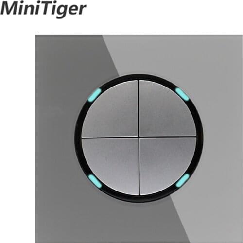 Minitiger New Arrival Crystal Glass Panel 4 Gang 1 Way Gray Random Click On / Off Wall Light Switch With LED Indicator