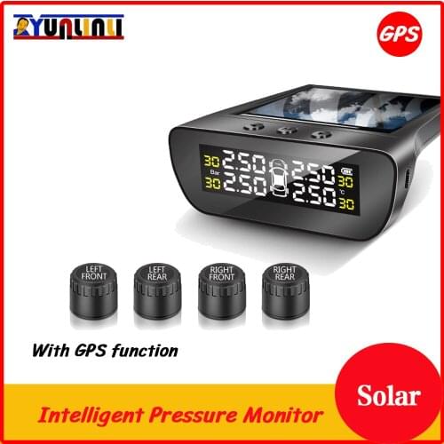 YUNLINLI Solar Energy GPS Tire Pressure Monitor Digital LCD Display Alarm Pressure Sensor Tire Pressure Monitoring System