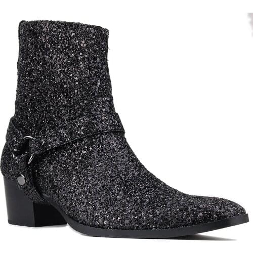 Mens Boots Chukka Designer Boots Glitter Boots Men Ankle Zipper Boots Chelsea Boots 5.7cm heel boots belt bright footwear