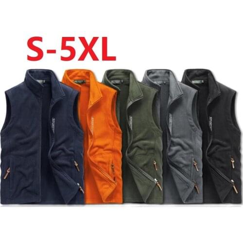 Mens Vests Men Autumn/Winter Warm Vest Fishing photography Navy Waistcoat Sleeveless Jacket Mens Polar Fleece Vest stand collar