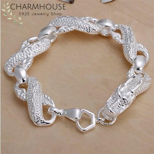 Charmhouse 925-Sterling Silver Bracelets For Men 10mm Dragon Bracelet & Bangles Wristband Pulseira Homme Fashion Jewelry Gifts