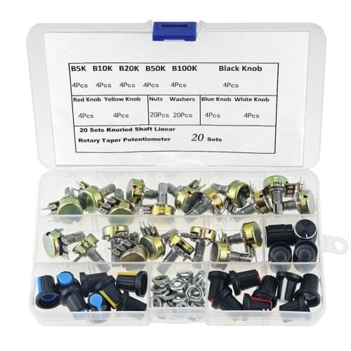 WH148 Potentiometer Kit B5K 10K 20K 50K 100K Linear Taper Rotary Potentiometer Resistor Set 3Pin With Cap