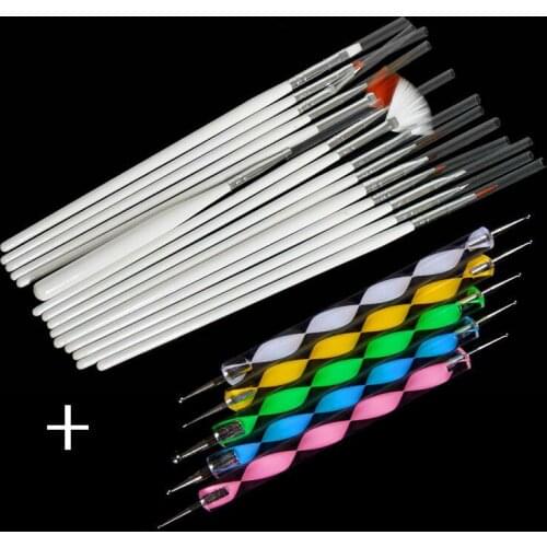 Wholesale 1000sets Manicure Tools 500sets 15pcs/set Nail Art Brush Pen + 500sets 5pcs/set Acrylic Dotting Pen Marbleizing Tool