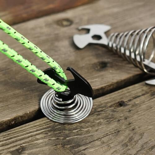 Outdoor Camping Fish Bone Ground Nail Spring Hook Rope Buckle Multifunctional Camping Deck Nail Stainless Steel Tent Rope Buckle