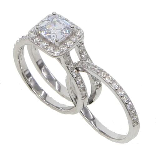 Promotion 100% 925 Sterling Silver Wedding Engagement Ring Set 5A Cubic Zirconia Iced Women Finger Jewelry