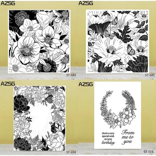AZSG Blooming Flowers Butterfly Clear Stamps For DIY Scrapbooking Decorative Card making Craft Fun Decoration Supplies 14x14cm