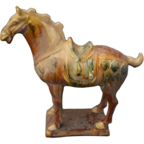 Early collection of Tang Dynasty three color war horse antique porcelain ornaments